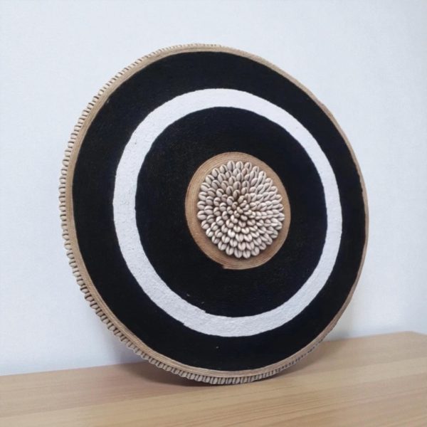 Cameroon beaded shield black, multi black white and cowrie shells 30cm ...