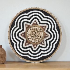 Cameroon beaded shield black, white zigzag and cowrie shells 30cm