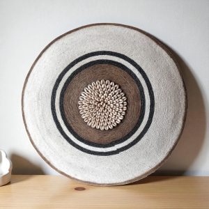 Cameroon beaded shield white, black and cowrie shells 55cm