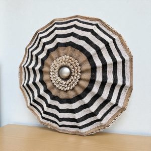 Cameroon beaded shield black, white black and cowrie shells 55cm