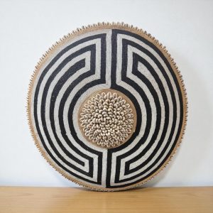 Cameroon beaded shield black, white corner and cowrie shells 55cm