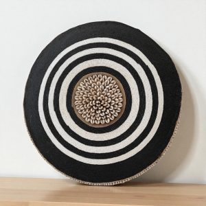 Cameroon beaded shield black, white and cowrie shells 55cm