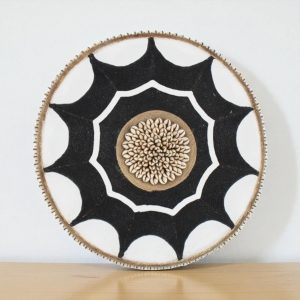 Cameroon beaded shield black, white and cowrie shells 30cm