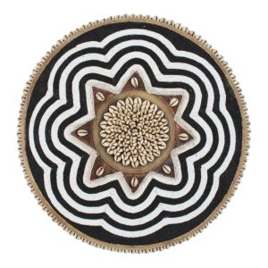 Cameroon Umbrella beaded shield white and silver with cowrie shells 55cm