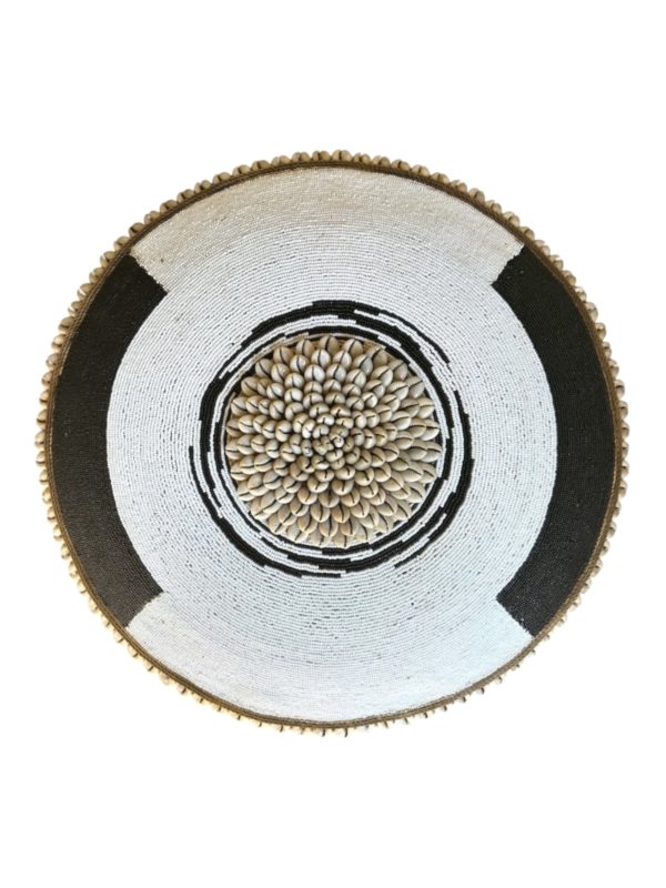 Cameroon beaded shield black, white corner and cowrie shells 30cm ...