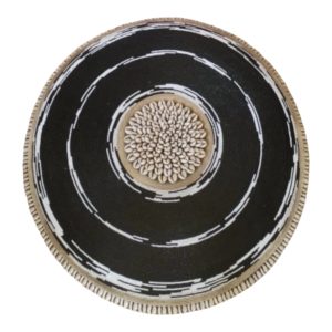 Cameroon beaded shield black, multi black white and cowrie shells 55cm