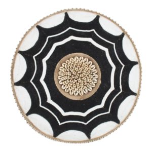 Cameroon beaded shield black, white black and cowrie shells 30cm