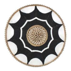 Cameroon beaded shield black, white and cowrie shells 55cm