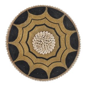 Cameroon beaded shield black, white corner and cowrie shells 55cm