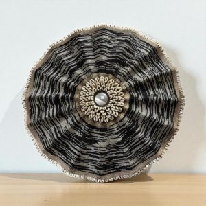 Cameroon beaded shield yellow and cowrie shells 55cm