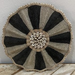 Cameroon umbrella beaded shield silver, black and cowrie shells 30cm