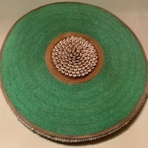 Cameroon beaded shield black, white zigzag and cowrie shells 55cm