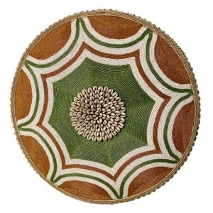 Cameroon beaded shield orange, black, white and cowrie shells 30cm