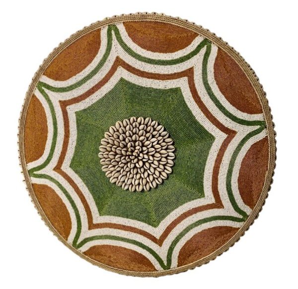 Cameroon beaded shield orange, black, white and cowrie shells 30cm ...