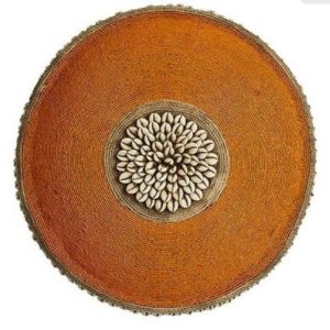 Cameroon beaded shield yellow and cowrie shells 55cm