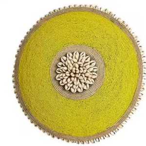 Cameroon beaded shield yellow and cowrie shells 30cm