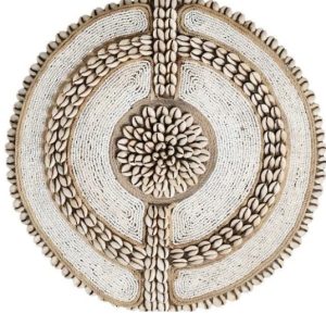 Cameroon beaded shield yellow and cowrie shells 30cm