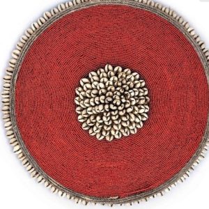 Cameroon umbrella beaded shield white and cowrie shells 55cm