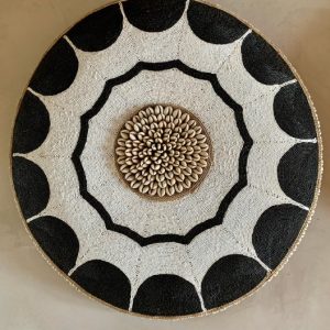 Cameroon umbrella beaded shield gold, black and cowrie shells 55cm