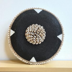 Cameroon beaded shield green and cowrie shells 30cm