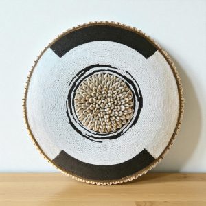 Cameroon beaded shield white and brown circles 55cm