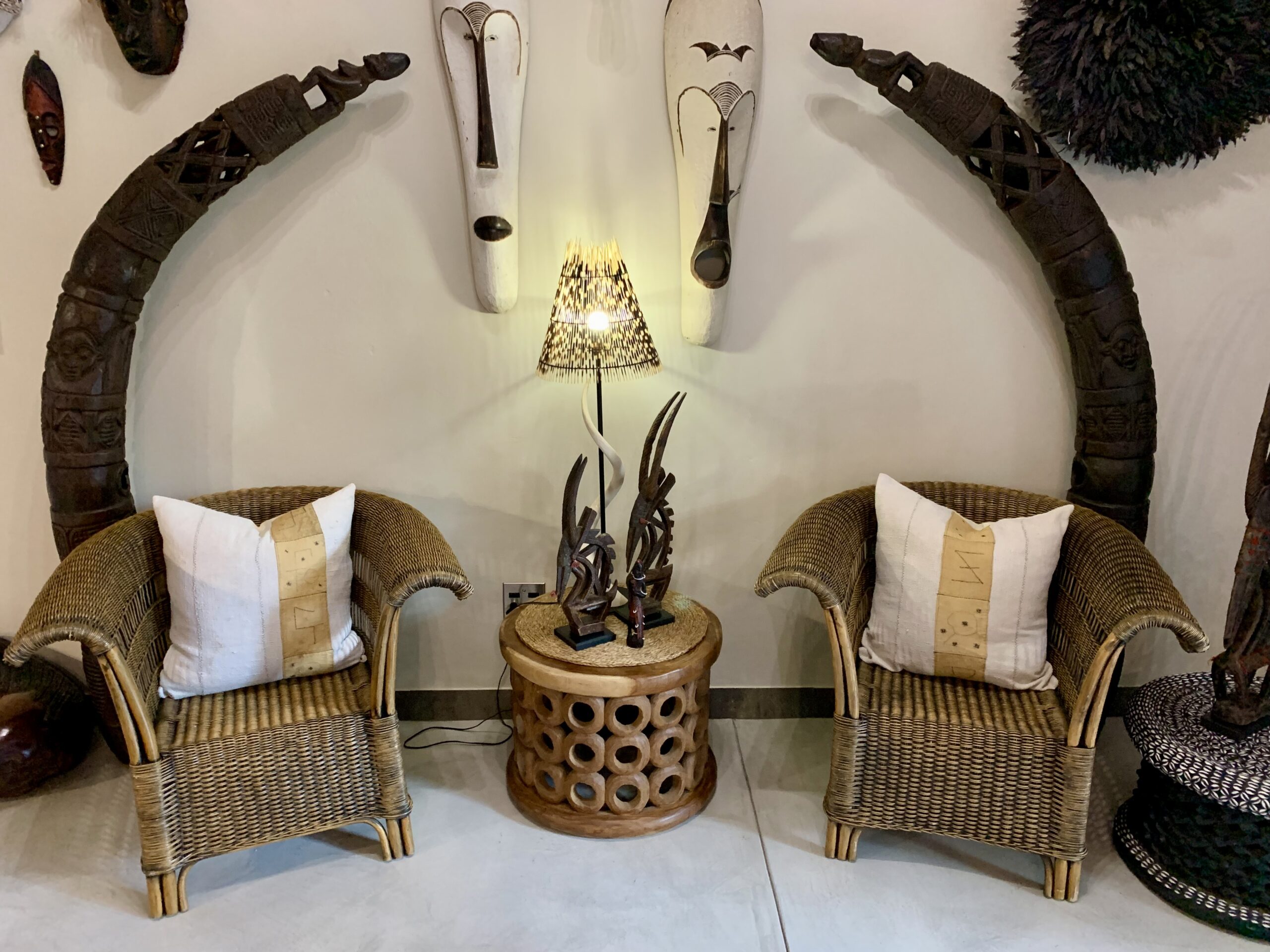 African Mudcloth cushion embellished with a handmade Kuba panel - Image 8