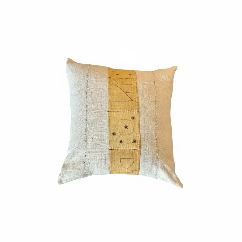 African Mudcloth cushion embellished with a handmade Kuba panel - Image 7