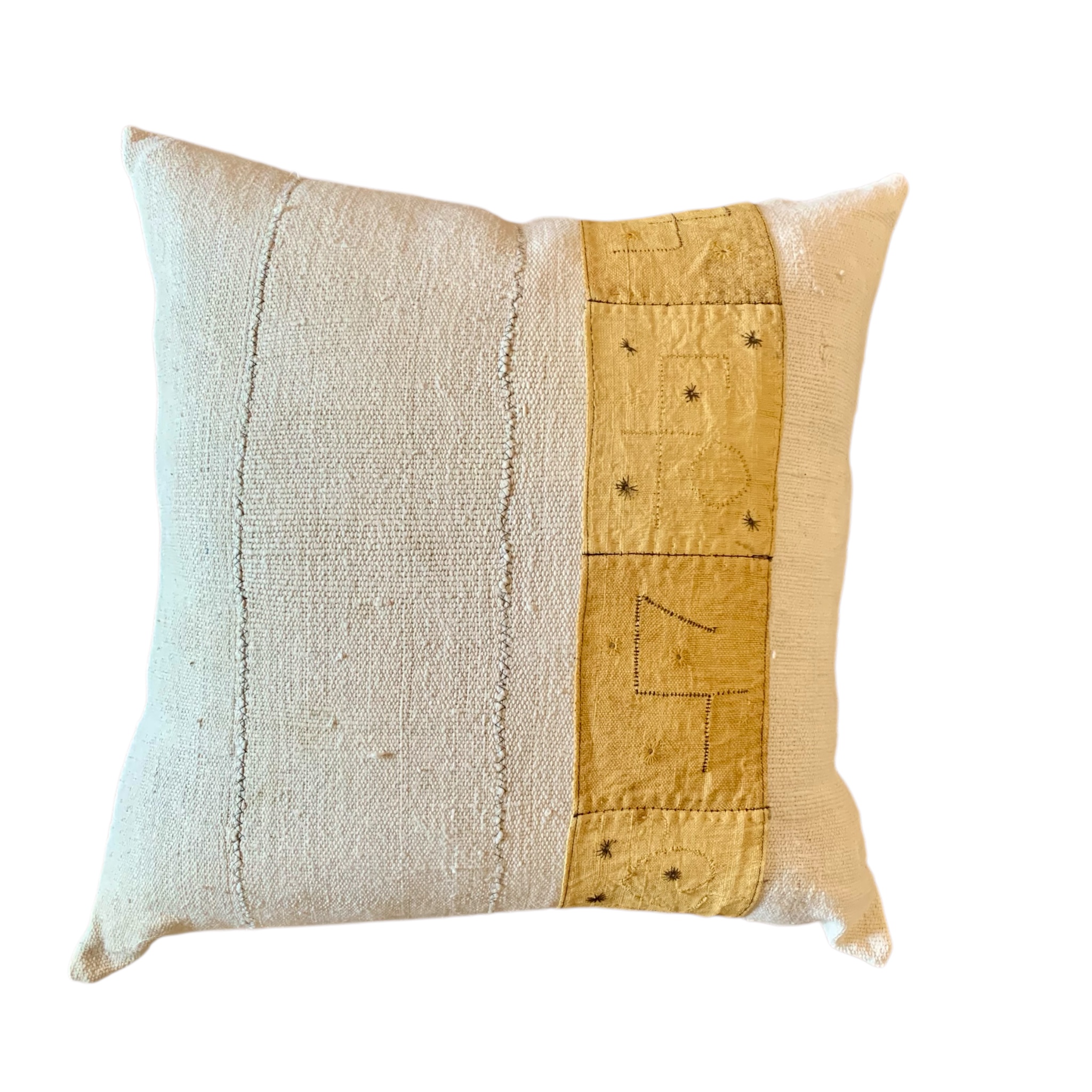 African Mudcloth cushion embellished with a handmade Kuba panel - Image 5