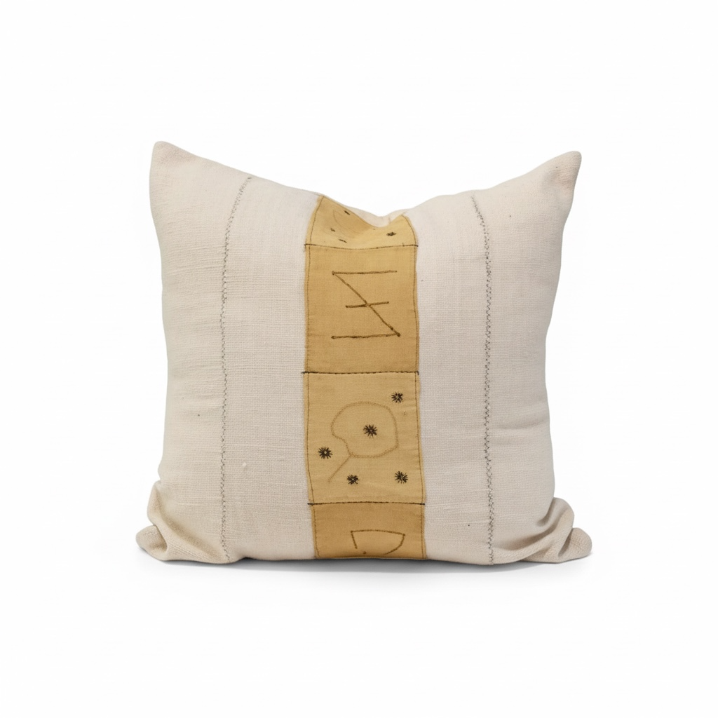 African Mudcloth cushion embellished with a handmade Kuba panel - Image 4